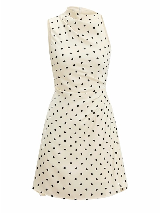 Commense Dresses & Skirts - Commense Satin Polka Dot Ruched Mini Dress Cream Black Medium NWT Sleeveless